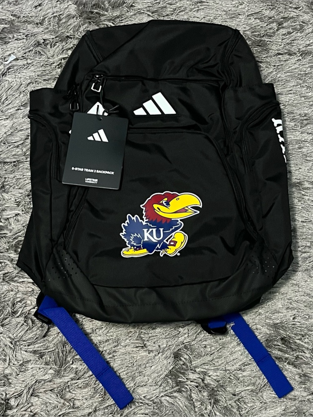 Adidas 5-Star Team 2 Backpack Kansas Jayhawks KU Black Blue Logo (IU8130)